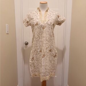 Vintage Cream Tunic/Kurta with Gold Embroidery and Sequin Trim